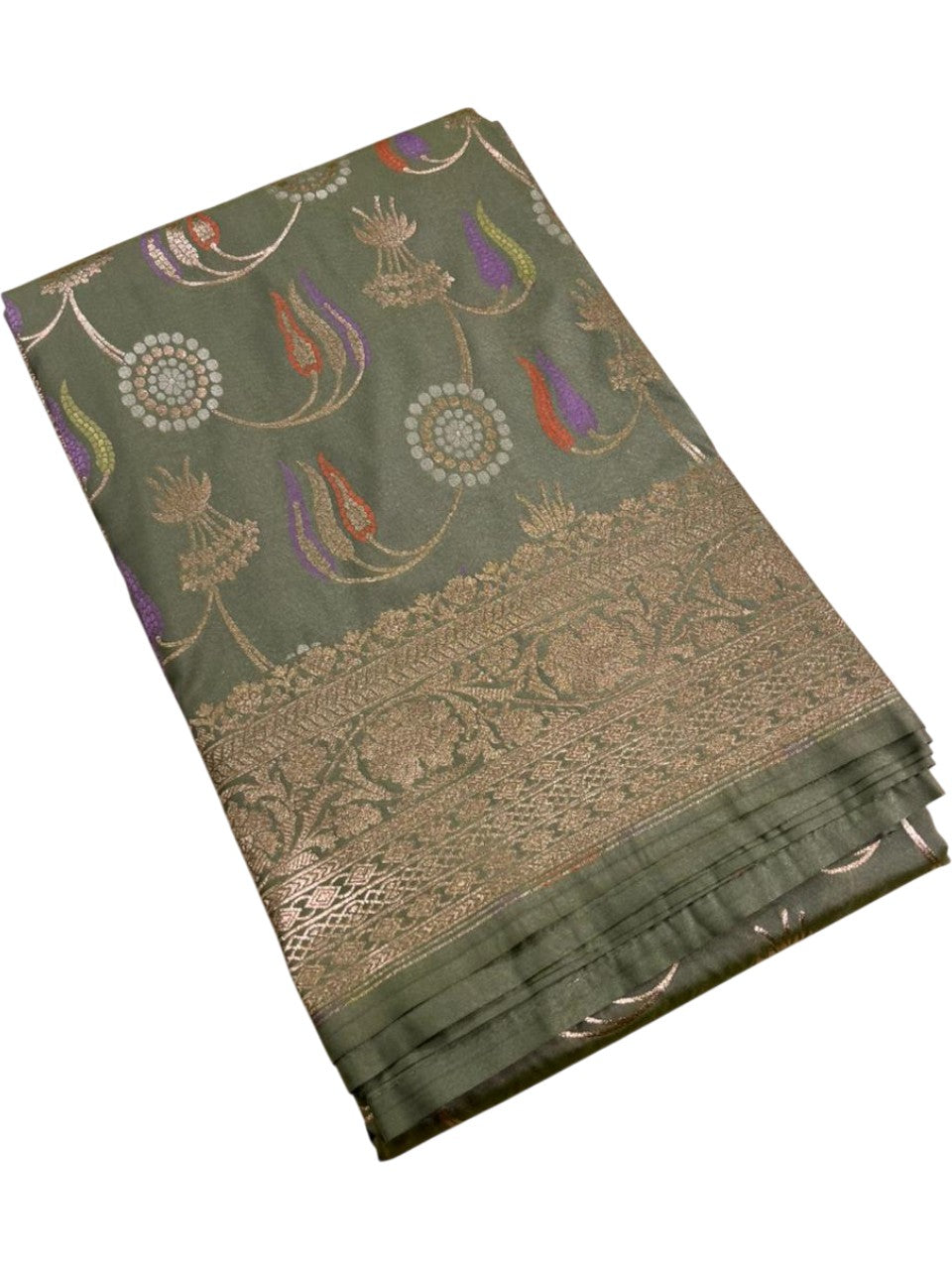 Southloom Pure Banarasi Silk Saree with Woven Work on Body and Borders (Pastel Green)