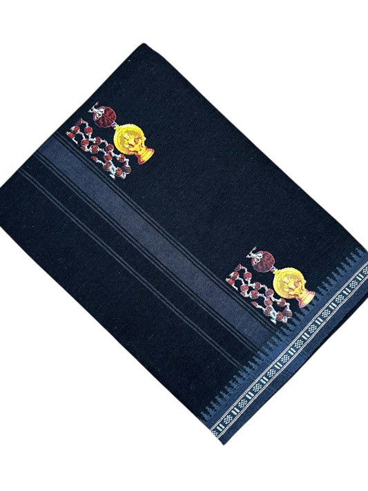 Southloom Black Printed Ayyapan Single Mundu / Otta Mundu (South Indian Kerala Dhoti)