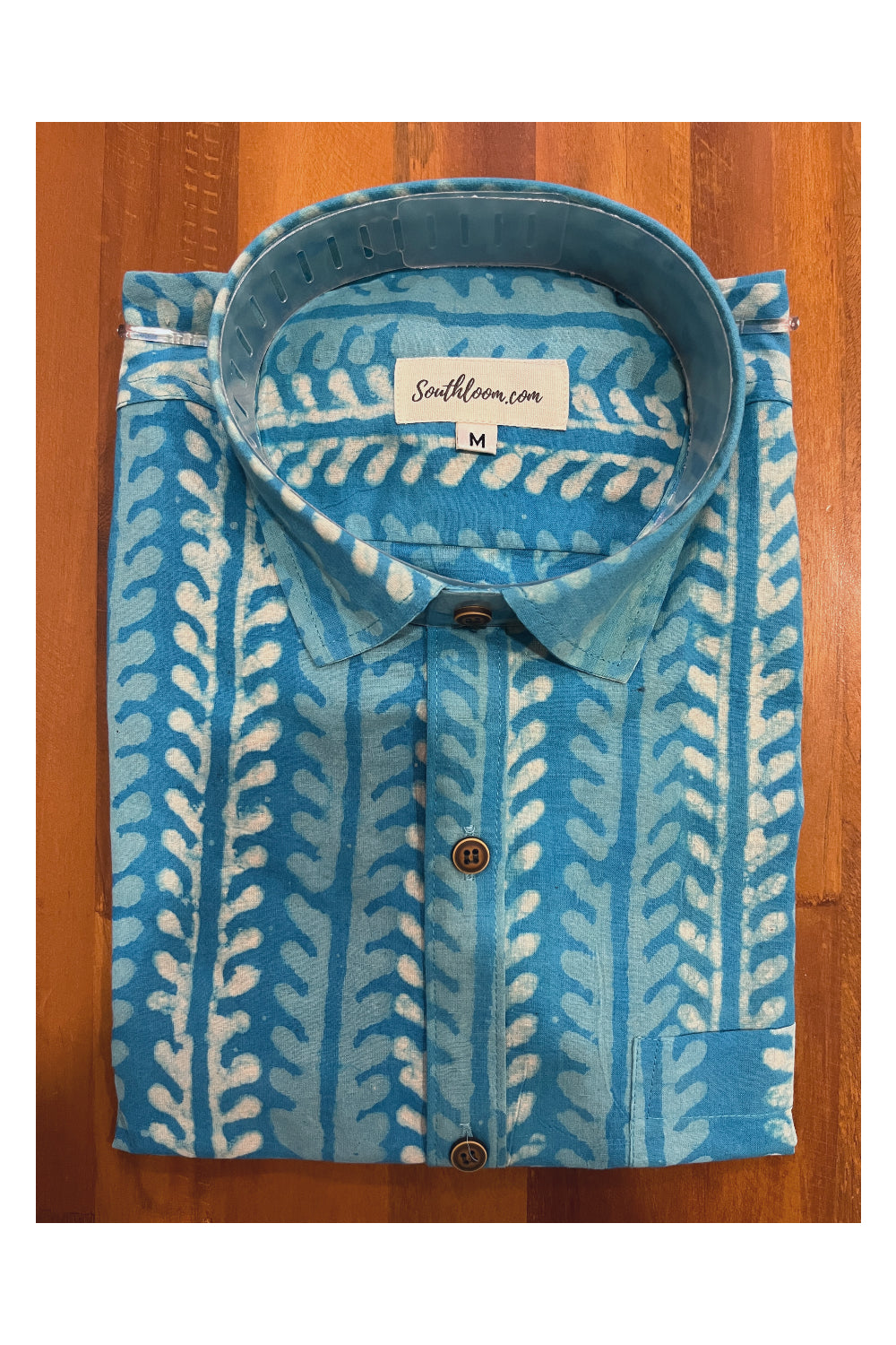 Southloom Jaipur Cotton Light Blue Hand Block Printed Shirt (Full Sleeves)