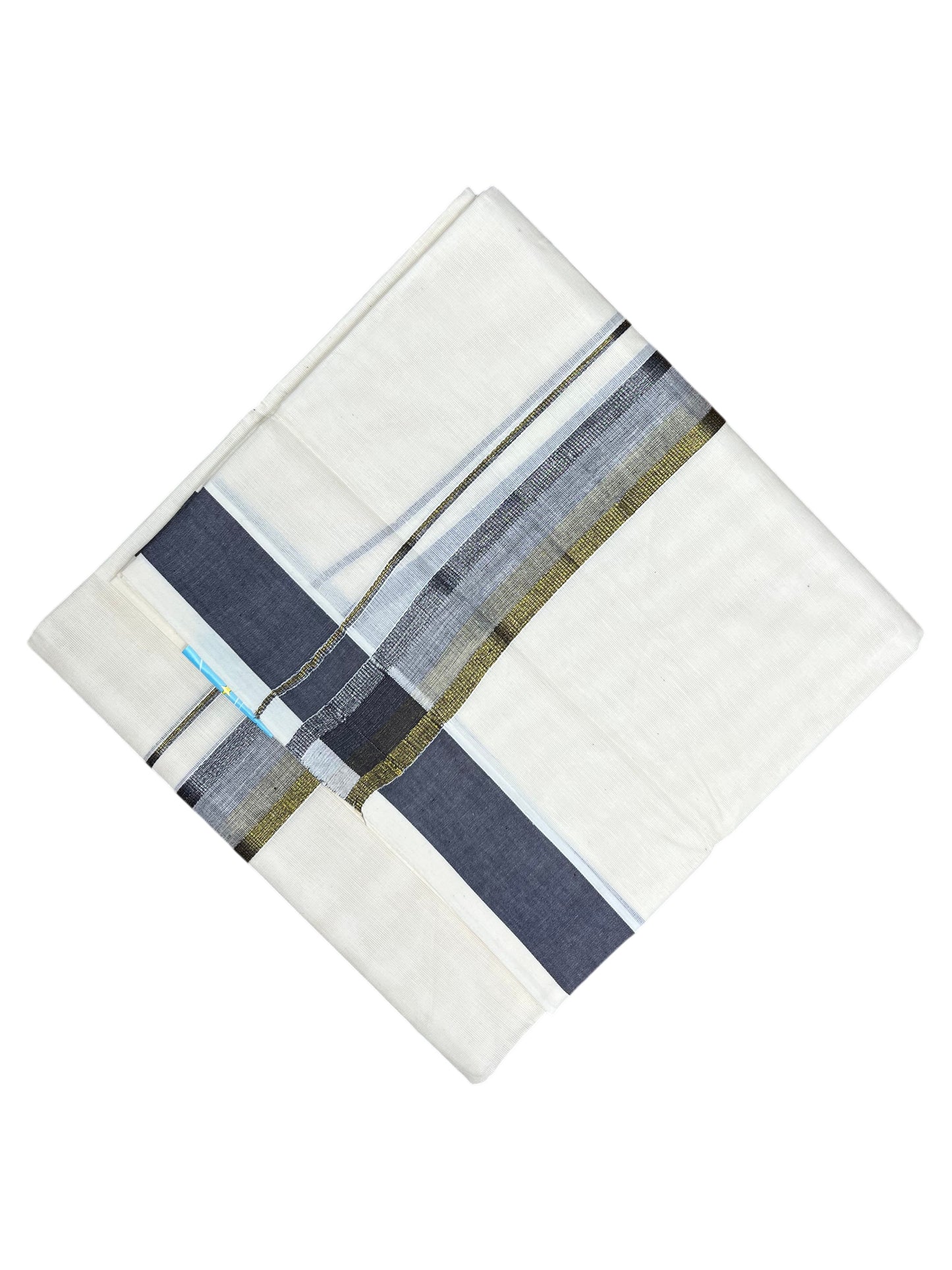 Southloom Kerala Pure Cotton Double Mundu with Gray Border (South Indian Dhoti)