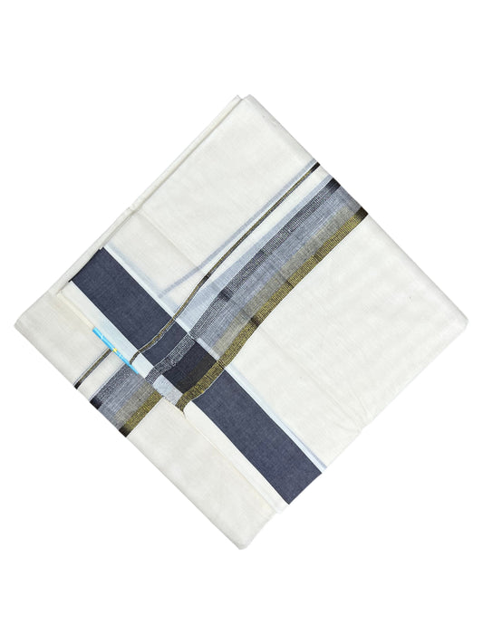 Southloom Kerala Pure Cotton Double Mundu with Gray Border (South Indian Dhoti)