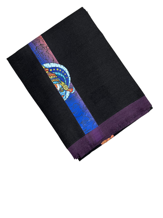 Southloom Black Printed Kathakali & Theyyam Single Mundu / Otta Mundu (South Indian Kerala Dhoti)