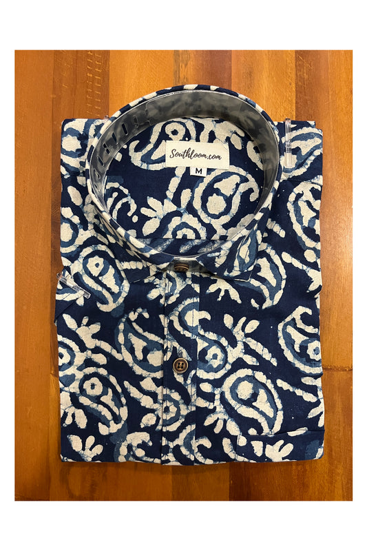 Southloom Jaipur Cotton Navy Blue Hand Block Printed Shirt (Half Sleeves)