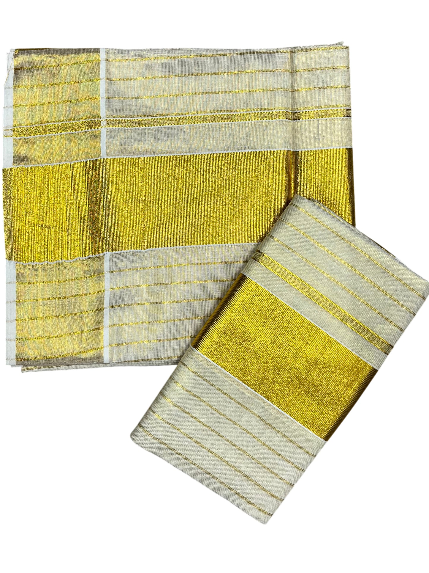 Southloom Kerala Tissue Single Set Mundu (Mundum Neriyathum) with  Kasavu Lines Across Body SL338
