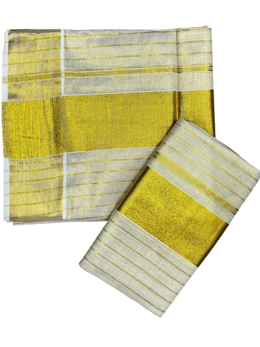Southloom Kerala Tissue Single Set Mundu (Mundum Neriyathum) with  Kasavu Lines Across Body SL338