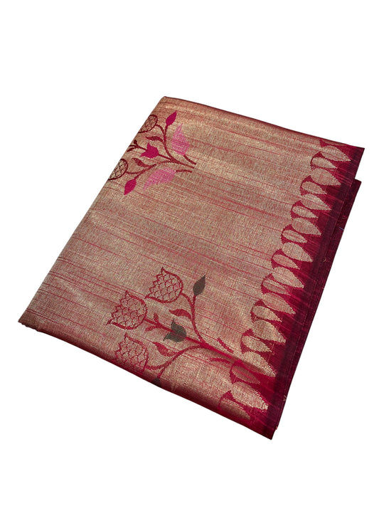 Southloom Banarasi Silk Saree with Woven Work on Body and Borders (Magenta)