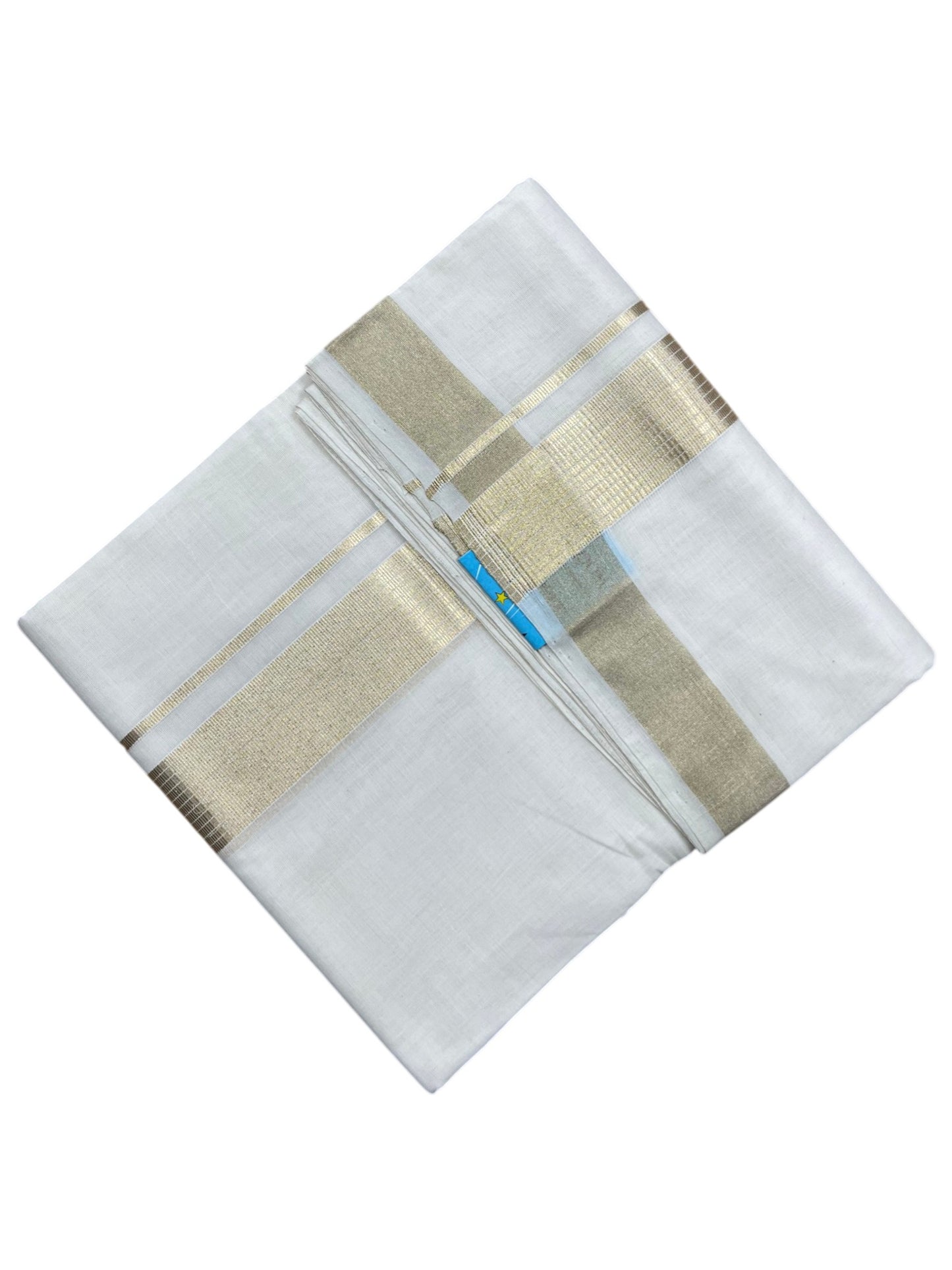 Southloom Premium Handloom Cotton Double Mundu with Gold Kasavu Border