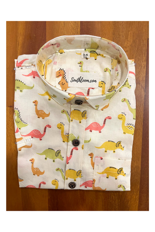 Southloom Jaipur Cotton Dinosaur Hand Block Printed Shirt For Kids (Half Sleeves)