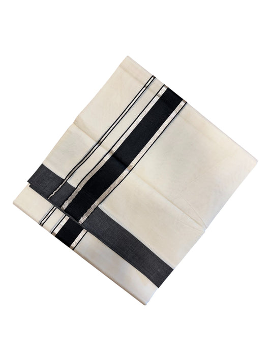 Southloom Pure Cotton Double Mundu With Silver Kasavu & Black Border (South Indian Kerala Dhoti)