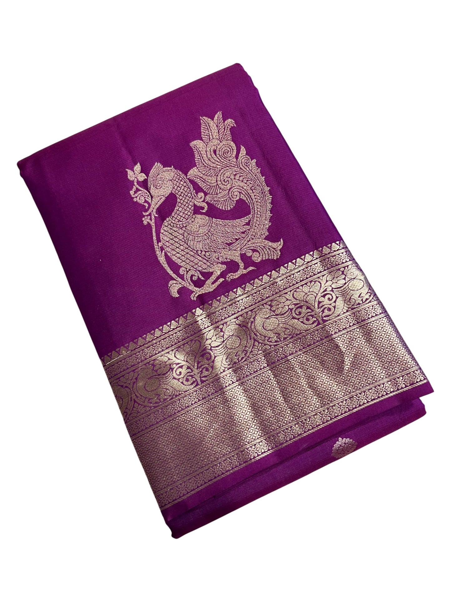 Southloom Pure Handloom Bridal Kanchipuram Silk Saree with Korvai Work (Violet)