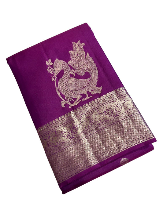 Southloom Pure Handloom Bridal Kanchipuram Silk Saree with Korvai Work (Violet)