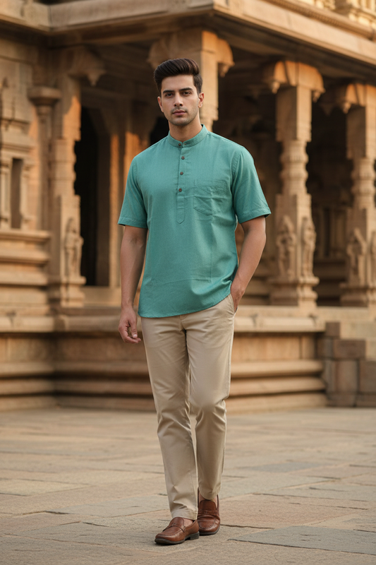 Southloom Blue Short Cotton Kurta Shirt for Men