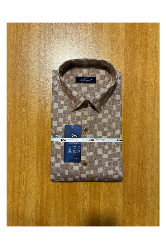 Pure Cotton Brown Printed Shirt (42 HS)