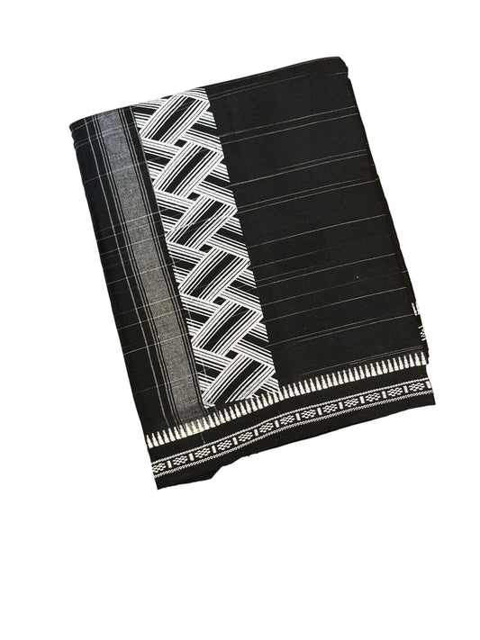 Southloom Black Printed Single Mundu / Otta Mundu / Lungi (South Indian Kerala Dhoti)