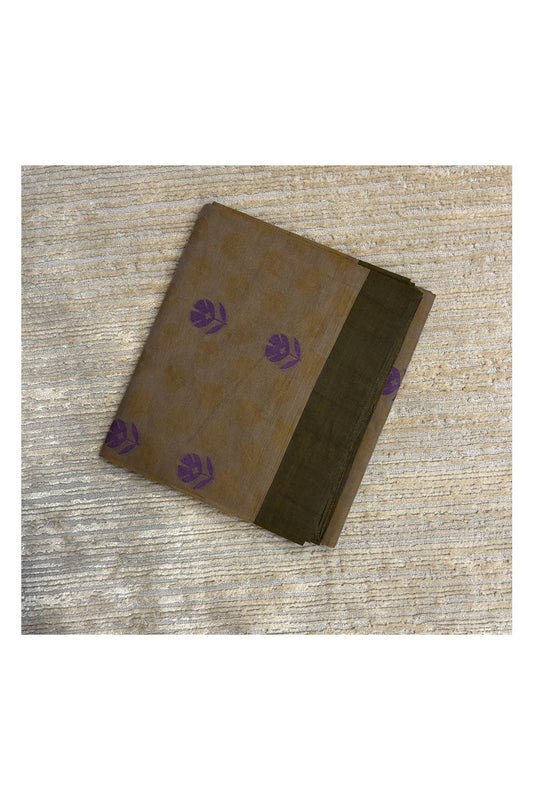 Southloom Kerala Cotton Saree with Floral Woven Works Across Body in Grey