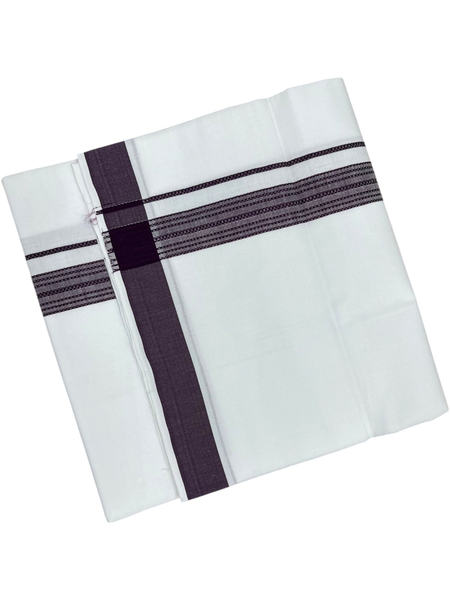 Southloom Pure White Single Cotton Mundu with Purple Border (South Indian Kerala Dhoti)