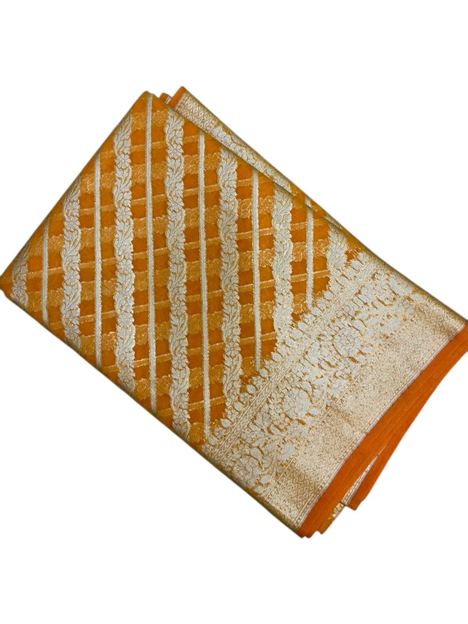 Southloom Cotton Banarasi Silk Saree with Woven Work on Body and Borders (Yellow)