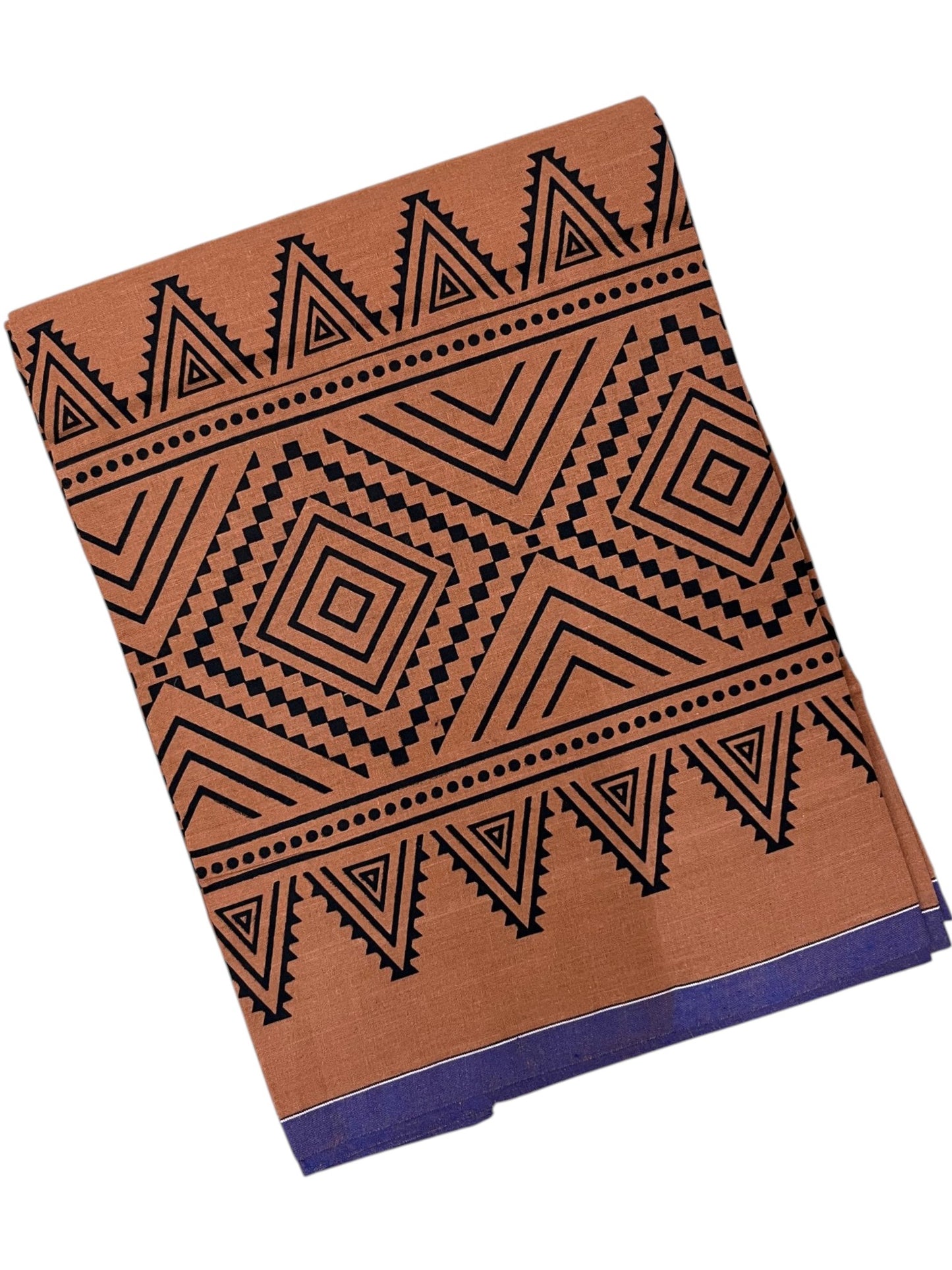 Southloom Saffron (Kaavi) Black Printed Single Mundu / Lungi (South Indian Kerala Dhoti) SL319