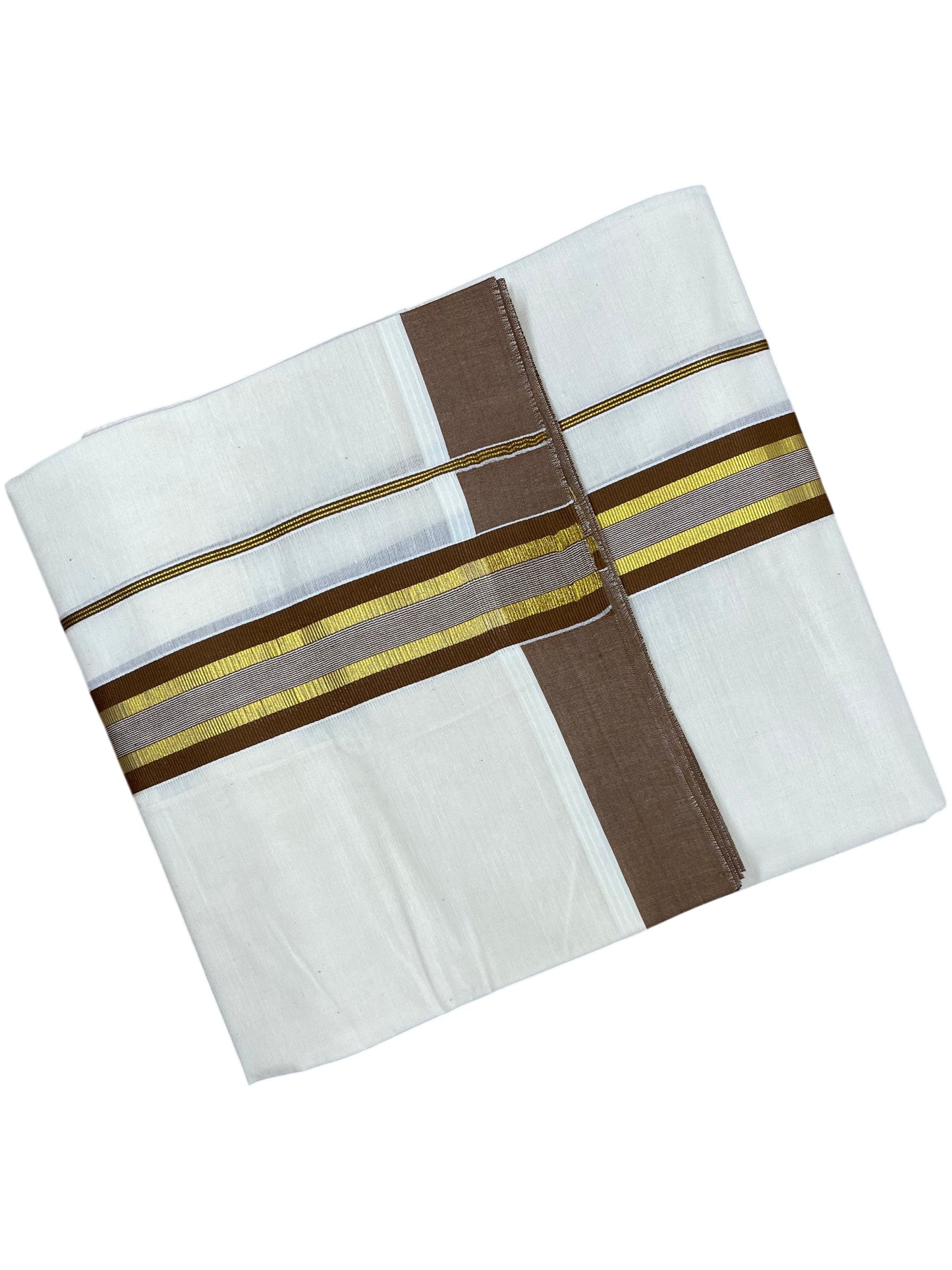 Southloom Pure Cotton Mundu with Brown Border (South Indian Kerala Dhoti)