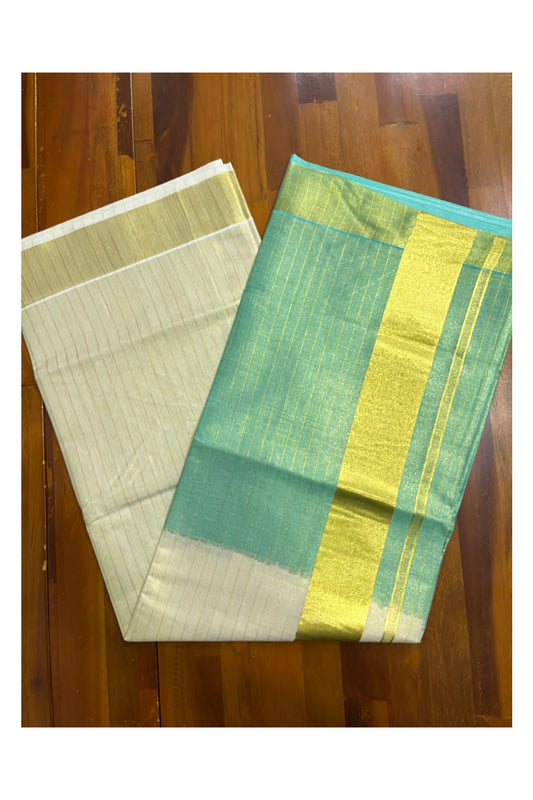 Southloom Tie & Dye - Half & Half Multi Colour Green Design Saree with Kasavu Lines Across Body