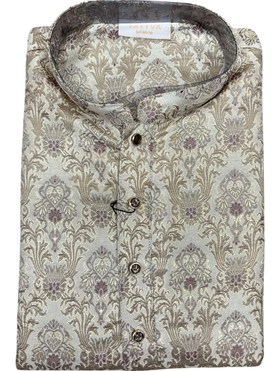Southloom Beige Woven Semi Silk Short Kurta for Men SL590