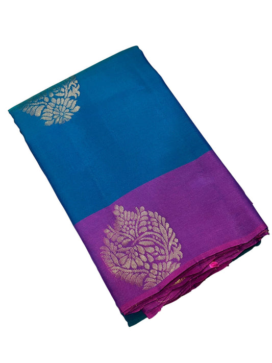 Southloom Pure Handloom Kanchipuram Silk Saree with Butta Work (Blue & Violet)