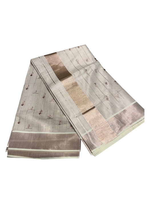 Southloom Antique Gold Tissue Saree with Embroidery Work