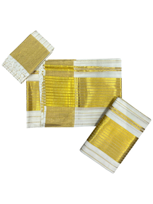 Southloom Super Premium Balaramapuram Handloom Cotton Wedding Pudava Set Mundu with Stripes on Body in 2.80 Mtrs