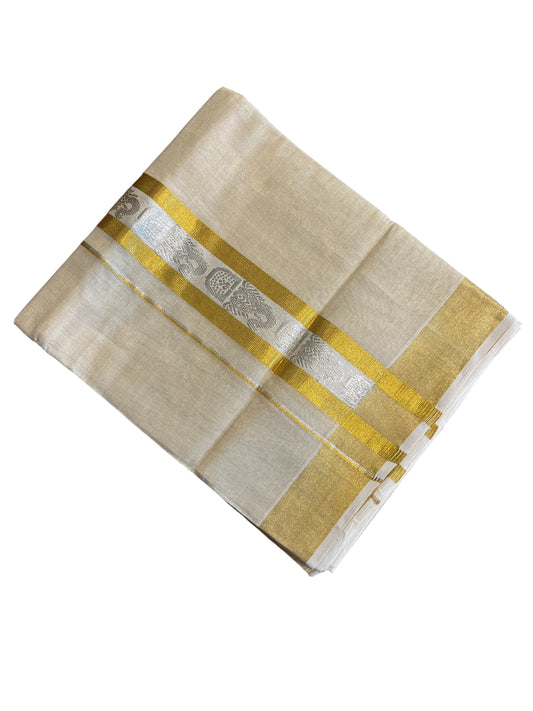 Southloom Premium Handloom Tissue Mundu with 2 inch Kasavu Border with Silver Woven Work