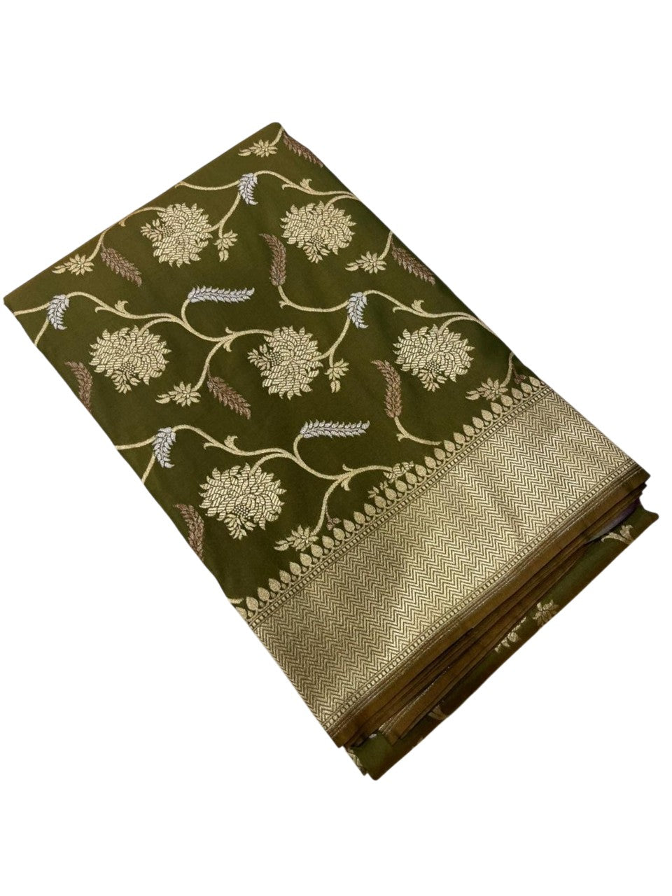 Southloom Pure Banarasi Silk Saree with Woven Work on Body and Borders (Green)