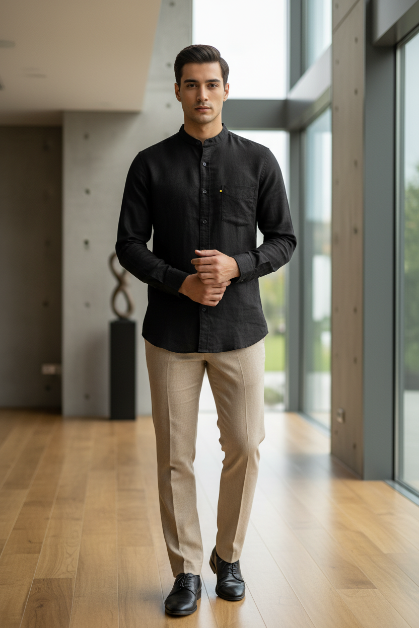 Southloom Black Short Cotton Kurta Shirt for Men