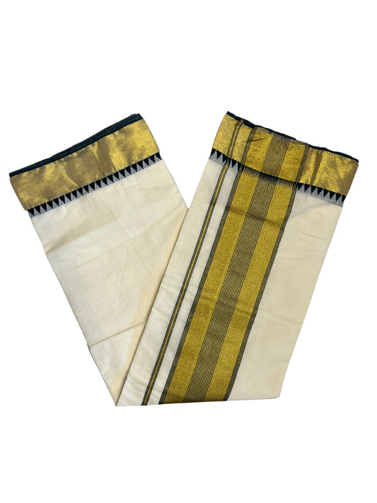 Southloom Pure Cotton Kerala Kasavu Saree with Green Temple Border