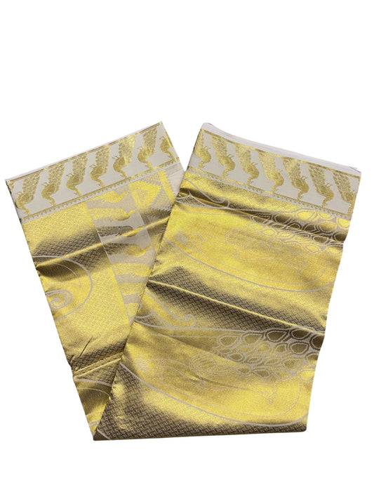 Southloom Cotton Kasavu Replica Saree with Golden Works Across Body and Kasavu Border