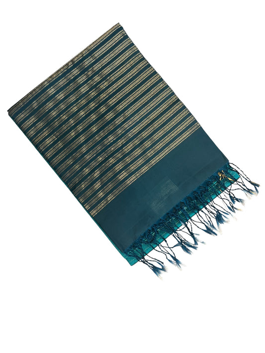 Southloom Pure Handloom Kanchipuram Silk Saree with Korvai Work (Blue & Green)