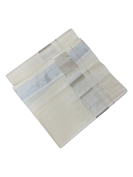 Kerala Cotton Double Mundu with Silver Lines And Silver Border  (South Indian Dhoti)