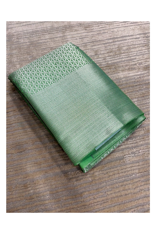 Southloom Banarasi Silver Zari Brocade Work Silk Saree in Green Pastel Shade