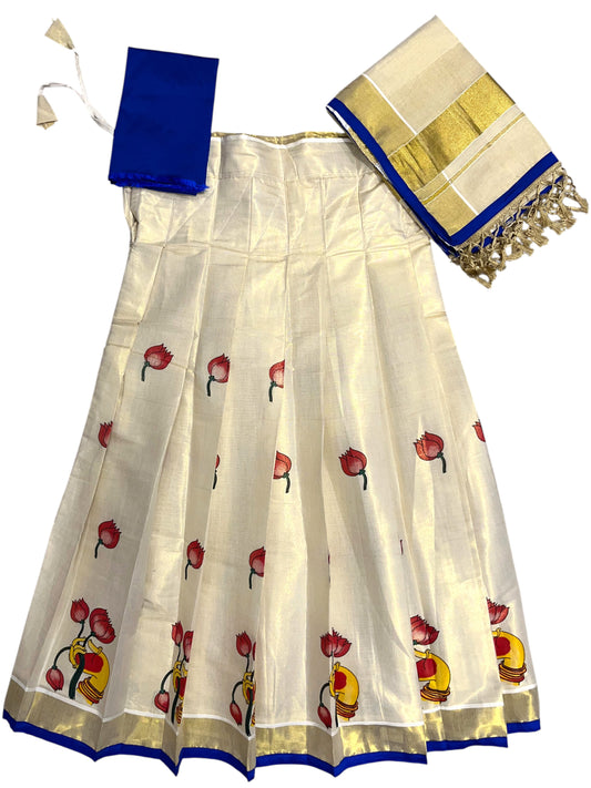 Southloom Semi Stitched Tissue Dhavani Set with Pavada and Blue Blouse Piece