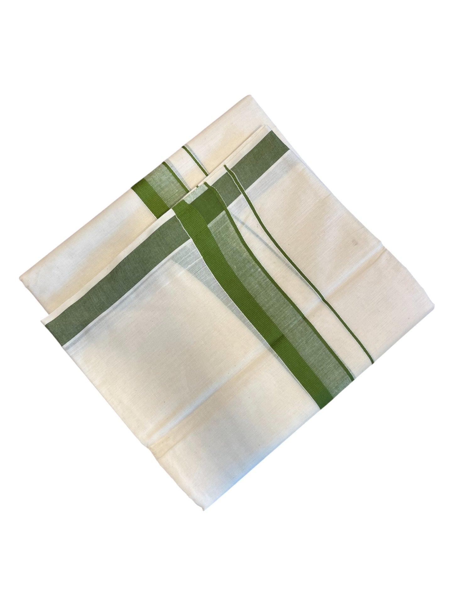 Southloom Pure Cotton Double Mundu With Green Border (South Indian Kerala Dhoti)
