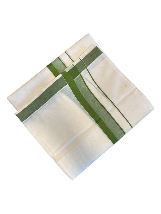 Southloom Pure Cotton Double Mundu With Green Border (South Indian Kerala Dhoti)