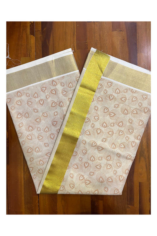 Kerala Tissue Kasavu Saree with Brown Block Printed Designs