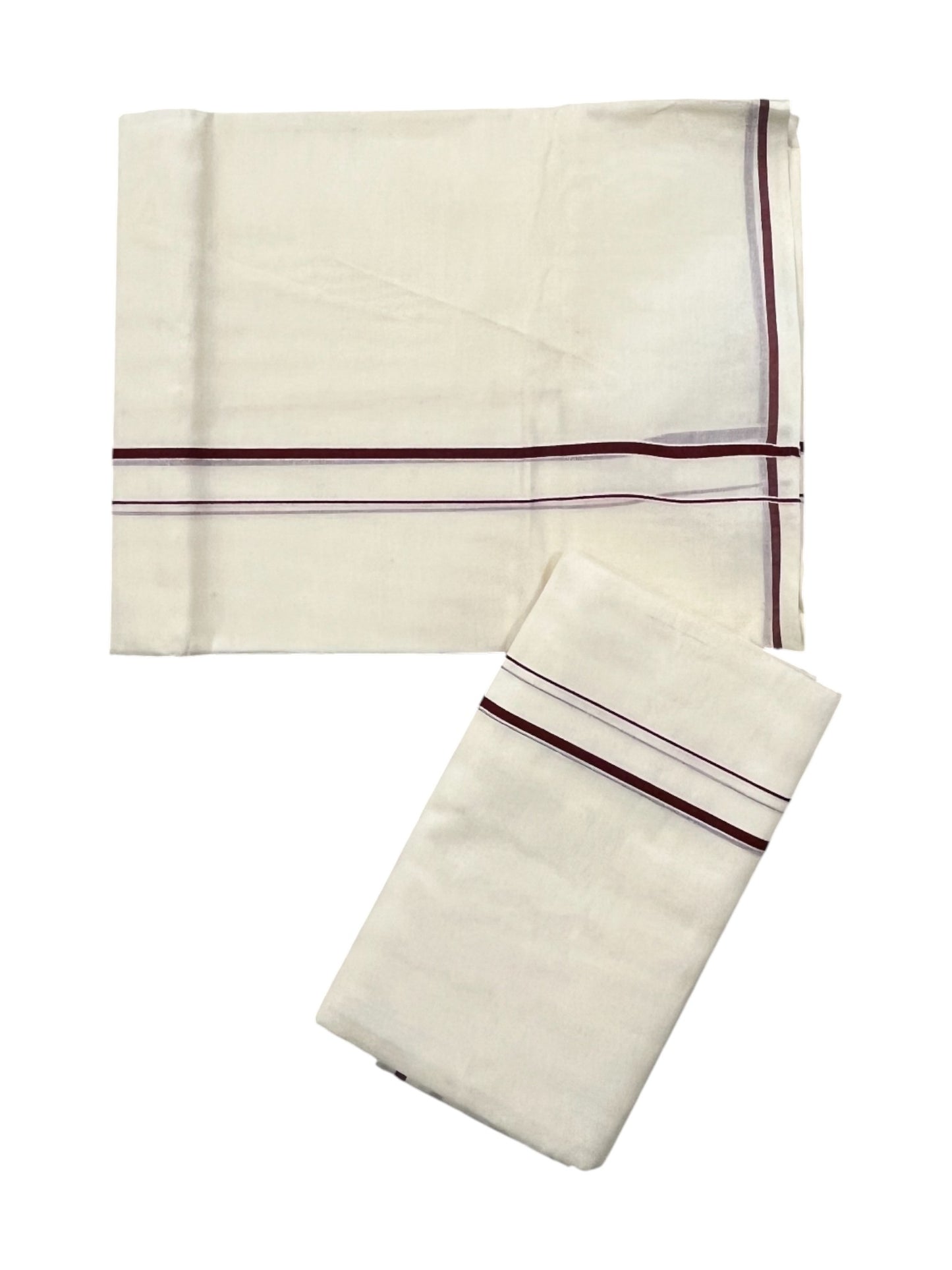 Kerala Cotton Mundum Neriyathum Single (Set Mundu) with Meroon Puliyilakkara