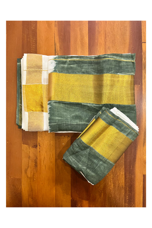 Southloom Tie & Dye - Half & Half Green Design Set Mundu with Super Soft Cotton (Mundum Neriyathum - Vishu 2024 Collection)