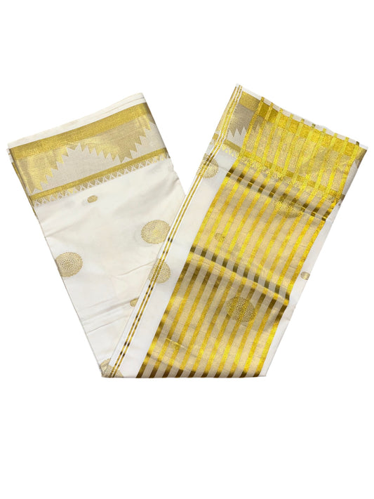 Southloom Cotton Kasavu Saree with Woven Butta Works Across Body and Temple Border