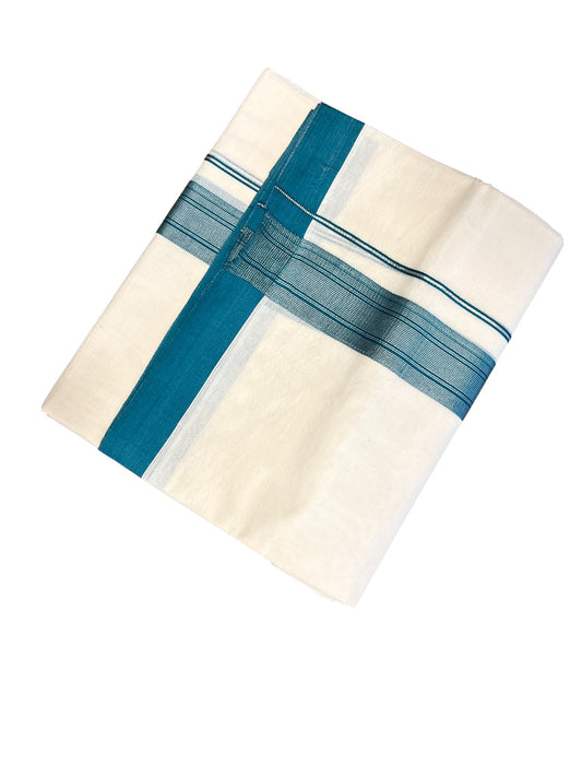 Southloom Kerala Pure Cotton Double Mundu with Silver Lines & Green Border (South Indian Dhoti)
