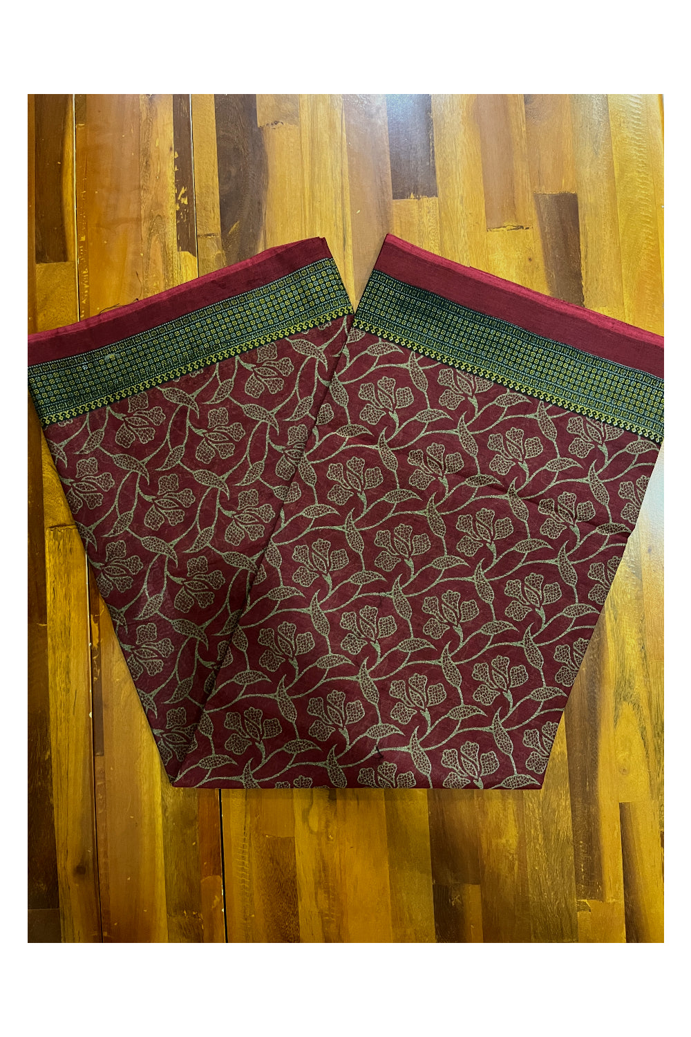 Southloom Cotton Maroon Designer Printed Saree