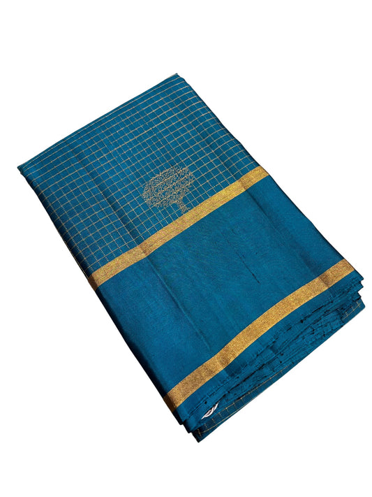 Southloom Pure Handloom Bridal Kanchipuram Silk Saree with Korvai Work (Blue)
