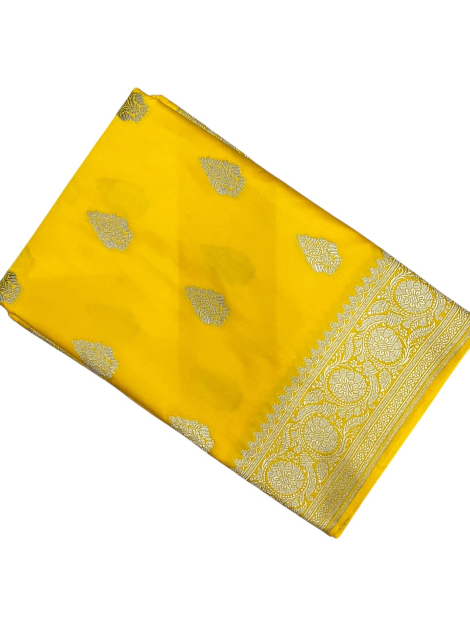 Southloom Satin Banarasi Silk Saree with Woven Work on Body And Borders In Yellow