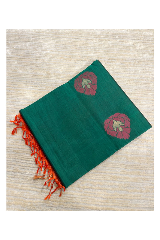 Southloom Pure Handloom Cotton Silk Saree With Handwoven Work Across Body and Blouse in Green And Maroon