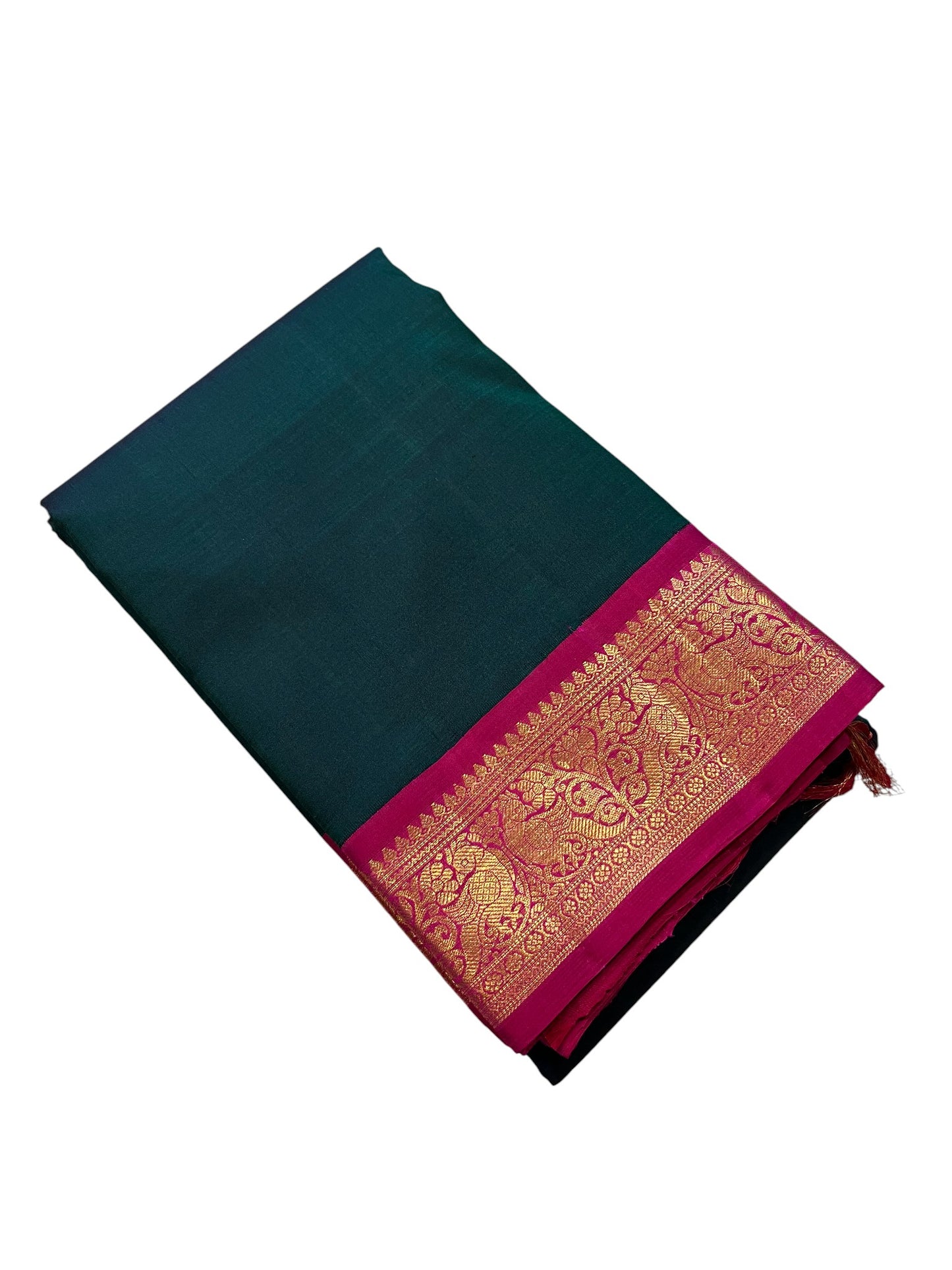 Southloom Pure Handloom Bridal Kanchipuram Silk Saree with Korvai Work (Green & Magenta)