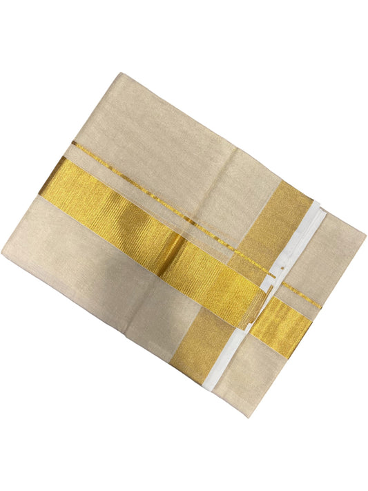 Southloom Premium Handloom Tissue Double Mundu with Gold Kasavu Border